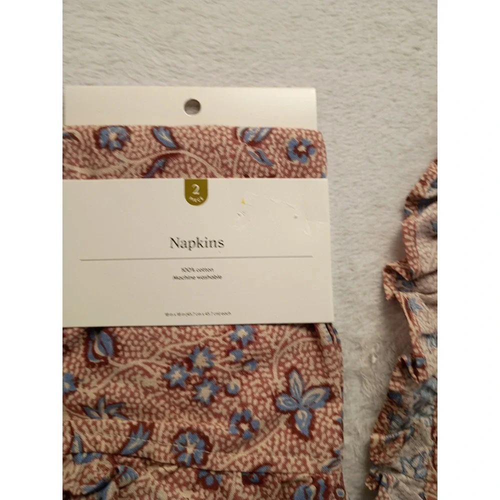 Threshold 4pc Floral Ruffle Placemats and Napkins Set Terracotta Blue Cotton